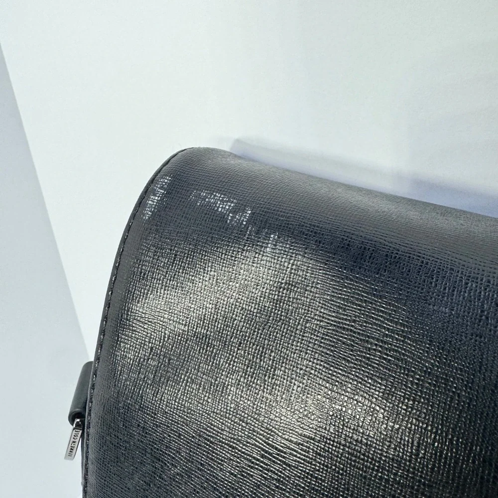 Kenneth Cole Reaction Mens Black Faux Leather Laptop Messenger Bag Briefcase